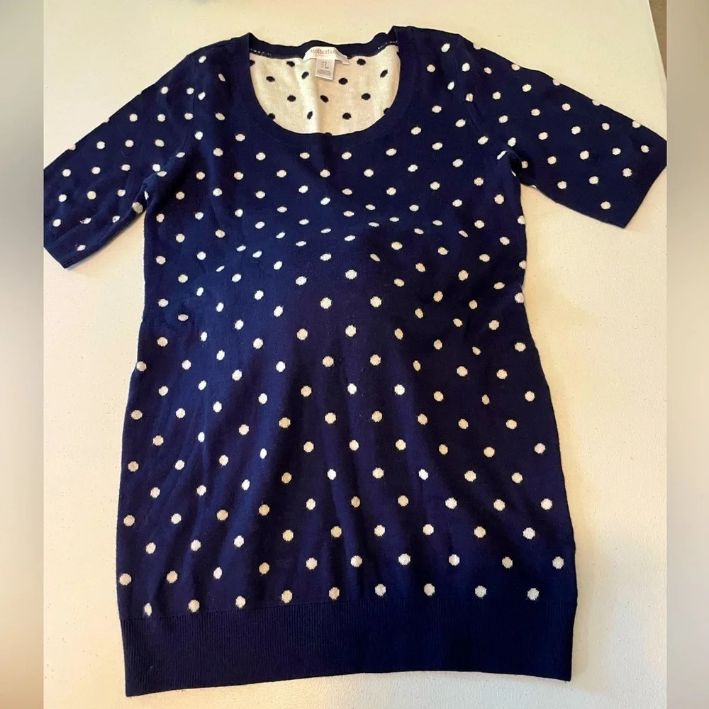Motherhood maternity S blue‎ & white polka dot Sweater dress Short sleeve